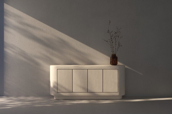 Image 1 of Dressoir, nachtkastje, zwevende lade en wandplankcollectie van gips en walnoothout