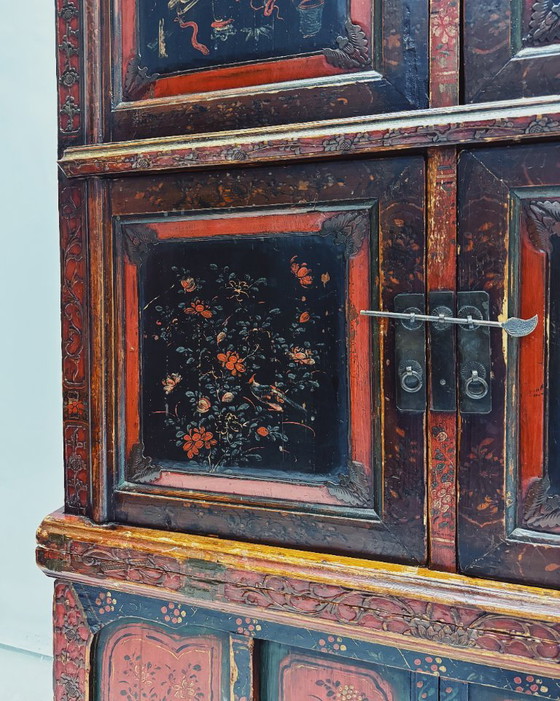 Vintage Chinese Black & Red Cabinet – Metal, Wood (photo 7 of 19)