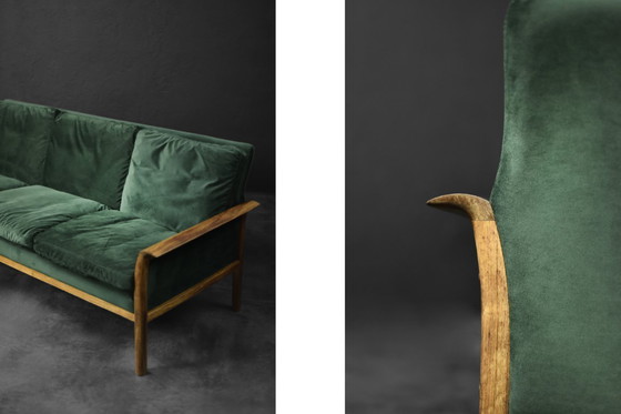 Image 1 of Canapé et Chaise Vintage en Palissandre et Velours Vert Bouteille par Knut Sæter pour Vatne Møbler, Norvège, 1960s, Set de 2
