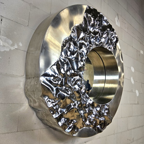 Image 1 of Specchio cromato vintage grande e organico unico (specchio Mercury) (collezione Phillips)