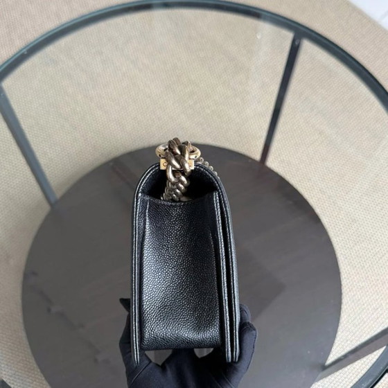 Image 1 of Chanel Boy Medium - Caviar 25CM Quilted Grained Calfskin Black Gold Hardware Series 19
