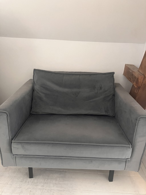 Canapé/fauteuil Sissy Boy deux places en velours gris-bleu