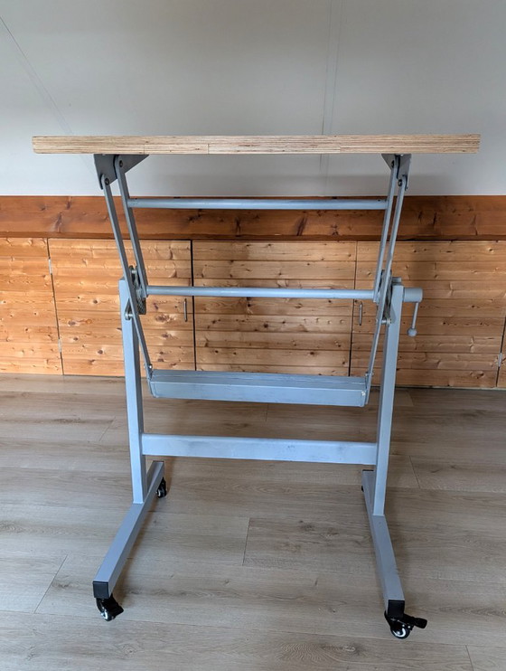 Drawing/Studio Table, Height Adjustable and Mobile with Brake, Side tables, Wood, Metal, Black (photo 15 of 20)