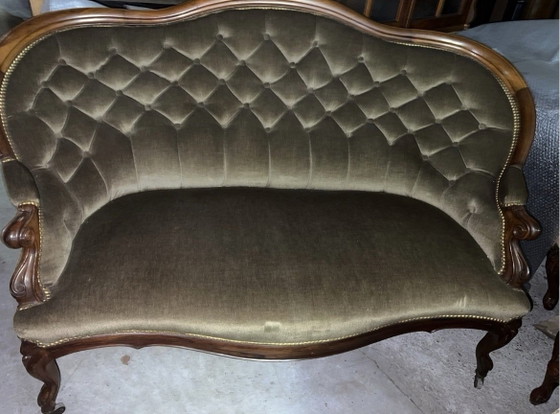 Antique Mahogany Biedermeier Sofa – Velvet, Wood (photo 4 of 8)