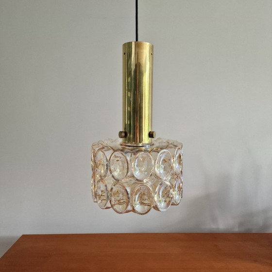 Image 1 of Large Vintage Glashütte Limburg Pendant Lamp - Helena Tynell - Bubble Glass & Brass - Ø 27 cm - 1970s