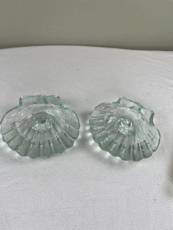 Par de portavelas con forma de concha de vieira – Crystal, Glass, Vintage (photo 8 of 10)