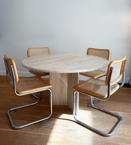 Vintage Italian Solid Travertine Round Dining Table Ø120