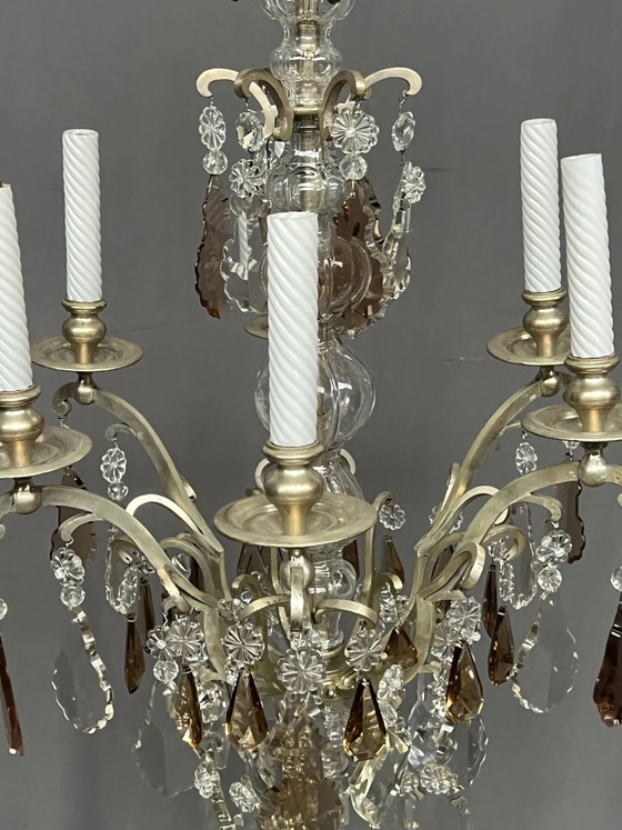 Lampadario antico francese di 170 cm con catena in cristallo in stile Luigi XVI. – Crystal, Glass (photo 6 of 12)