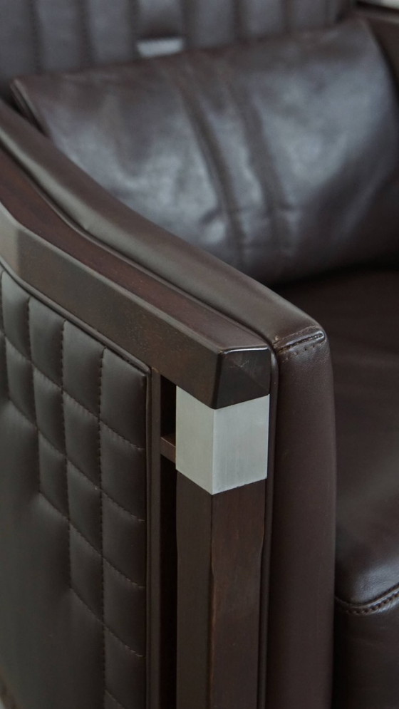 Image 1 of Art Deco Schuitema design fauteuil met donkerbruin leer uit de Decoforma serie met stiksels