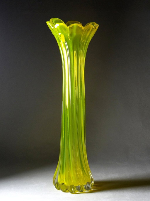 Large Bud Vase Yellow Murano Glass Vintage 60's