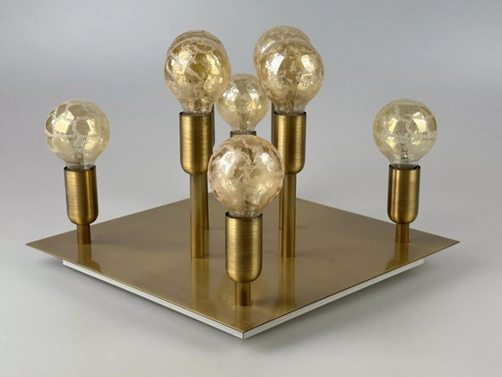 Image 1 of 60s 70s plafondlamp Sölken Leuchten Duitsland Design messing Space Age