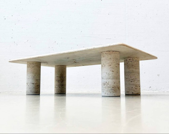 Image 1 of Travertijn salontafel van Angelo Mangiarotti voor Up & Up, Italië, jaren 70