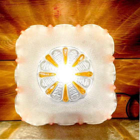 Image 1 of Plafonnier ou applique murale carrée encastrée en verre de Murano clair et ambré