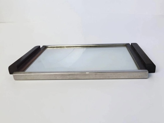 Art Deco mirror plateau in chrome metal and Macassar wood. – Table accessories (photo 6 of 10)