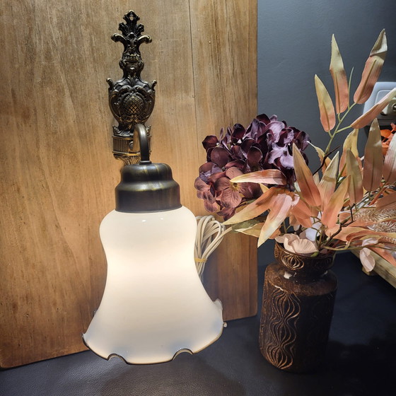 Image 1 of Bronze Wall Lamp with Milk Glass Shade, 40 cm High