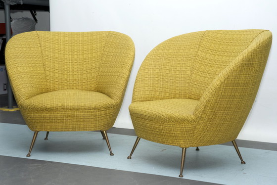 Image 1 of Pair Of Ico Parisi-Style Armchairs In Original Fabric, Italy, 1950S