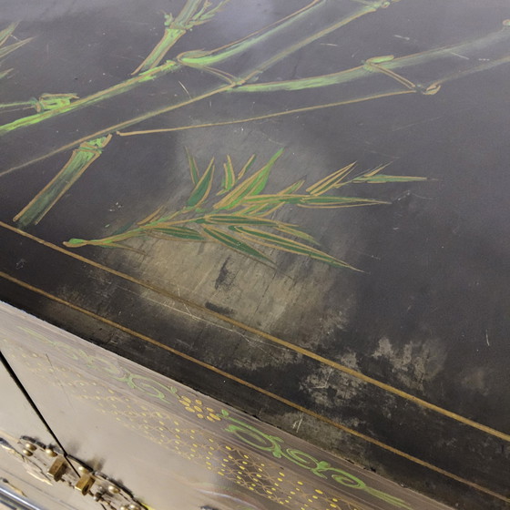 Image 1 of Vintage Chinese Cabinet Black with Hand-Painted Scenes / bohemian cabinet / Asian / Oriental cabinet