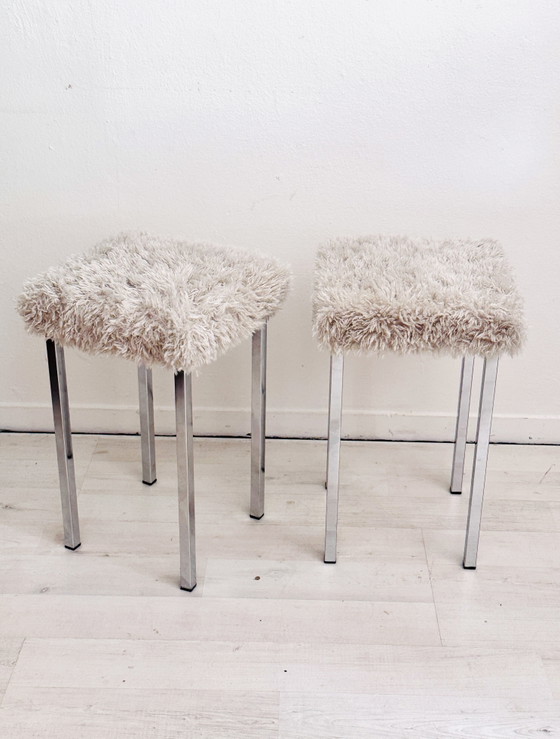 Image 1 of 2 sgabelli vintage con base cromata e rivestimento soffice