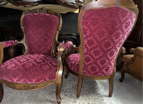 2 Baroque Armchairs, Metal, Velvet, Brown (photo 2 of 7)
