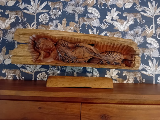 Panneau de Bois Brut Sculpté – Bouddha en Parinirvana – Objets déco, Wood (photo 2 of 7)