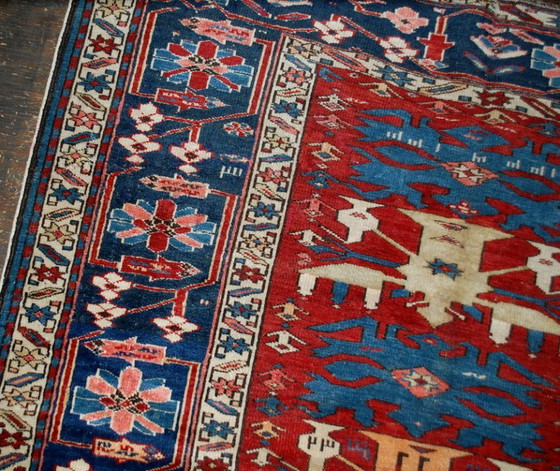 Image 1 of Handgemaakt antiek Kaukasisch Shirvan-tapijt 134 cm x 271 cm (4,4' x 8,9') jaren 1880 - 1B491