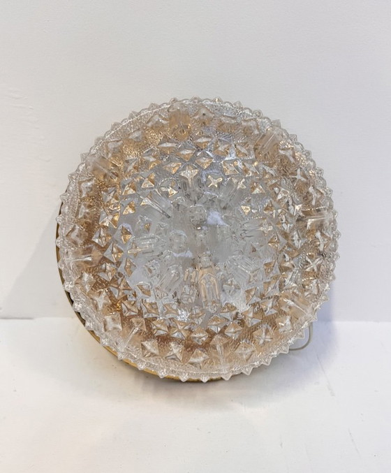 Image 1 of Gold-colored glass ceiling or wall lamp in Hollywood style, 1970s