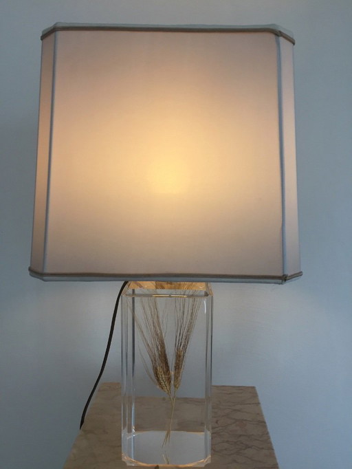 Beige fabric lampshade, square with beveled corners. In very good vintage condition.
