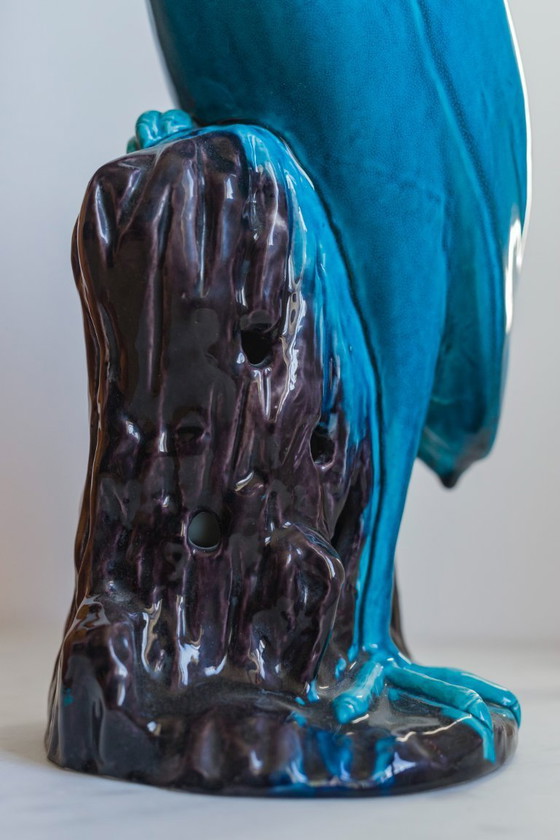 Image 1 of Squisita statuetta di gru cinese smaltata di turchese - un tesoro senza tempo