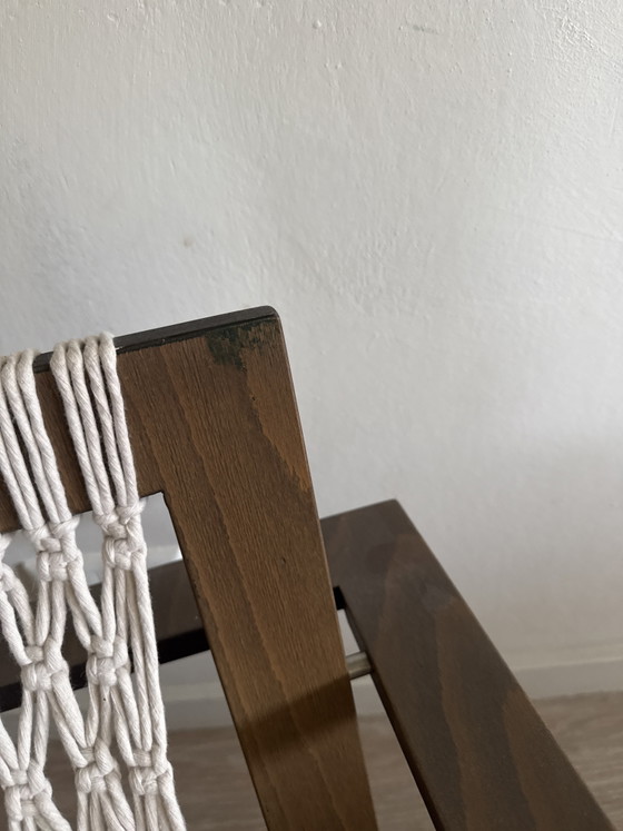Vintage design hammock chair lounge stoel – hout & macramé – Fauteuils, Textile (photo 9 of 10)