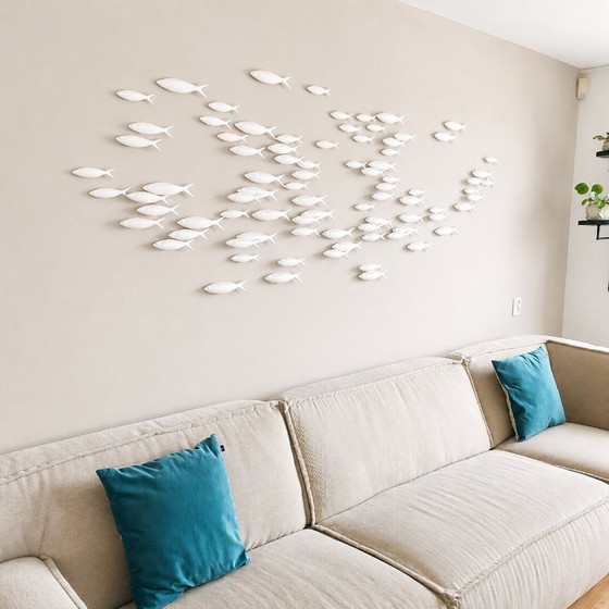 Exclusieve 3D Muurkunst 'School of Fish' – Modern & Scandinavisch Design (250 cm) – Beeldhouwkunst, Porcelain (photo 8 of 17)