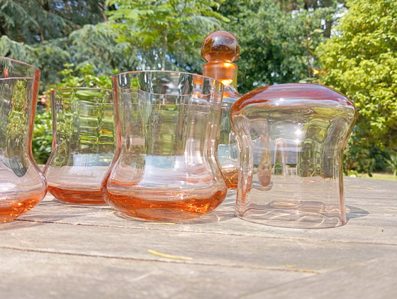 Image 1 of 5 bicchieri da whisky in vetro rosa vintage e decanter