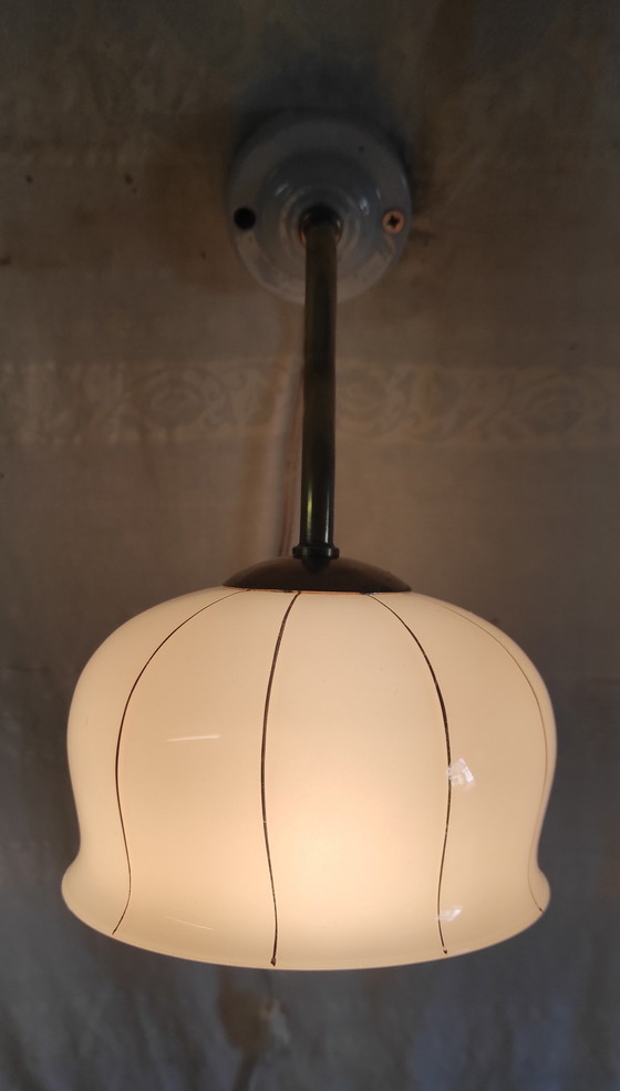 Image 1 of Vintage wall sconce in brass, porcelain and opaline glass - mid-20th century