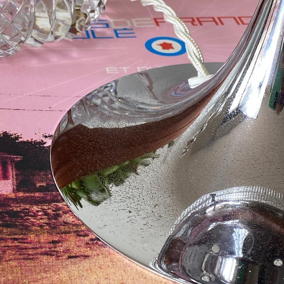 Image 1 of Lampada a globo vintage in vetro stile Holophane e metallo cromato