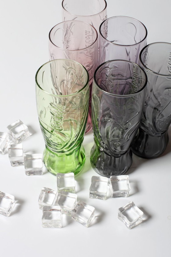 Image 1 of Juego de 6 vasos de Coca-Cola de estilo Art Nouveau / Luminarc para McDonald's / Francia / 2008