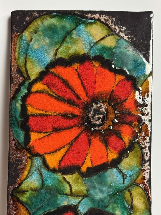 Image 1 of       	 Mid-Century Design Ruscha High-Gloss Enamel Floral Wall Tile with Gold Accents. West Germany, 1960s
