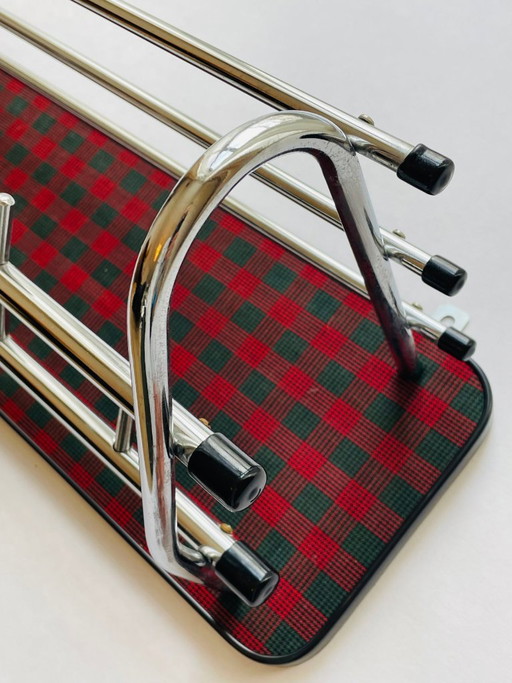 Coat Rack - Sleek Chrome, Red-Green Tartan - Mid-Century Flair, 1960s – kapstokken (photo 2 of 17)