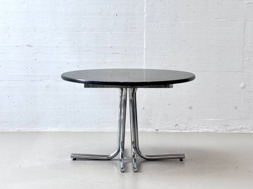 Zwarte uitschuifbare tafel met chromen frame, jaren 70