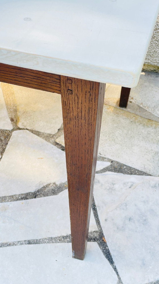 Image 1 of Vintage eikenhouten boerderijtafel met wit blad