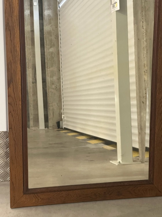 Large antique curved oak mirror, beveled glass, 138 × 83 cm, Wood, Brown (photo 6 of 15)