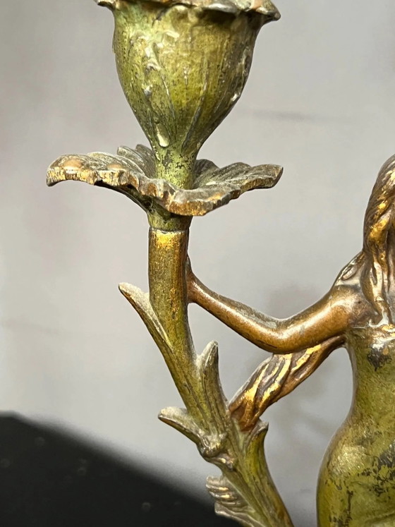Paire de chandeliers anciens Art Nouveau. – Bougeoirs et chandeliers, Metal (photo 6 of 7)