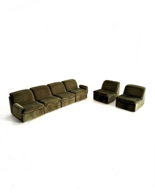 Sofá modular vintage de terciopelo de 6 piezas, Italia '80 – modulaire banken, Wood, Plastic