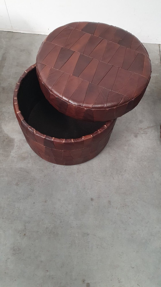 Image 1 of Vintage patchwork footstool poufs 70s