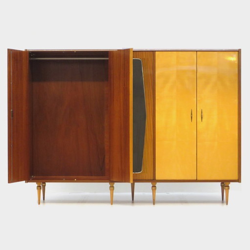Grote vintage kledingkast met 5 deuren in mid-century modern stijl, gemaakt van esdoorn- en teakhout, jaren 1950.