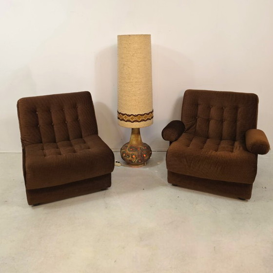Image 1 of Lounge fauteuils modulair jaren 70 bruine rib set van twee 