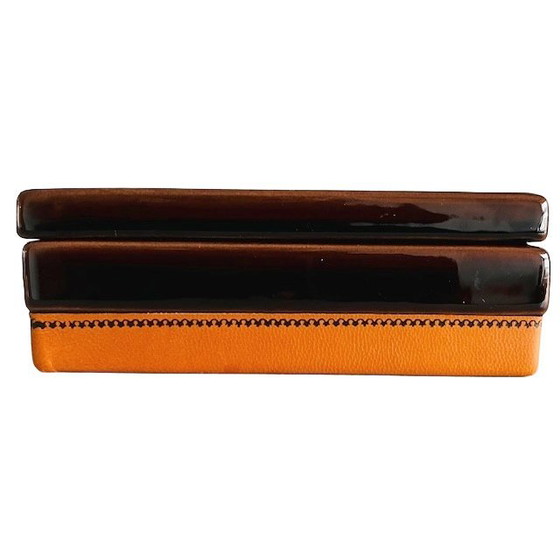 Image 1 of Vintage mid-century SC3 Italy jewelry box nubuck ceramic leather 1970s