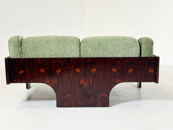 Image 1 of Mid-Century Two Seater Sofa Oriolo By Claudio Salocchi For Sormani Wood And Green Fabric - Italy 1960S