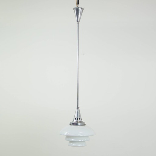 Suspension au design vintage avec verre dépoli feuilleté et chrome