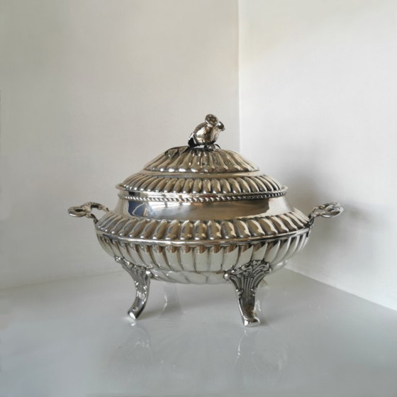 Solid .925 Sterling Silver Gadrooned Tureen – Alfredo Montejo Style – c. 1940-1960 – Table accessories (photo 8 of 14)
