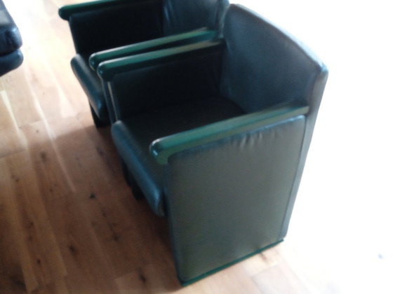 Image 1 of Two "cocktail" armchairs - compact - lambskin - dark green - club design