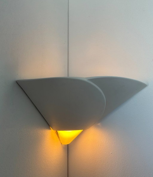 Lampada d'angolo vintage, gesso e vetro sabbiato, Francia 1970